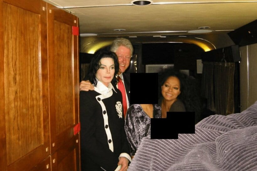 「エプスタイン・ファイル」で公開されたクリントン氏(中)とマイケルさん(左)、ダイアナ・ロスの写真（米司法省のサイトから）