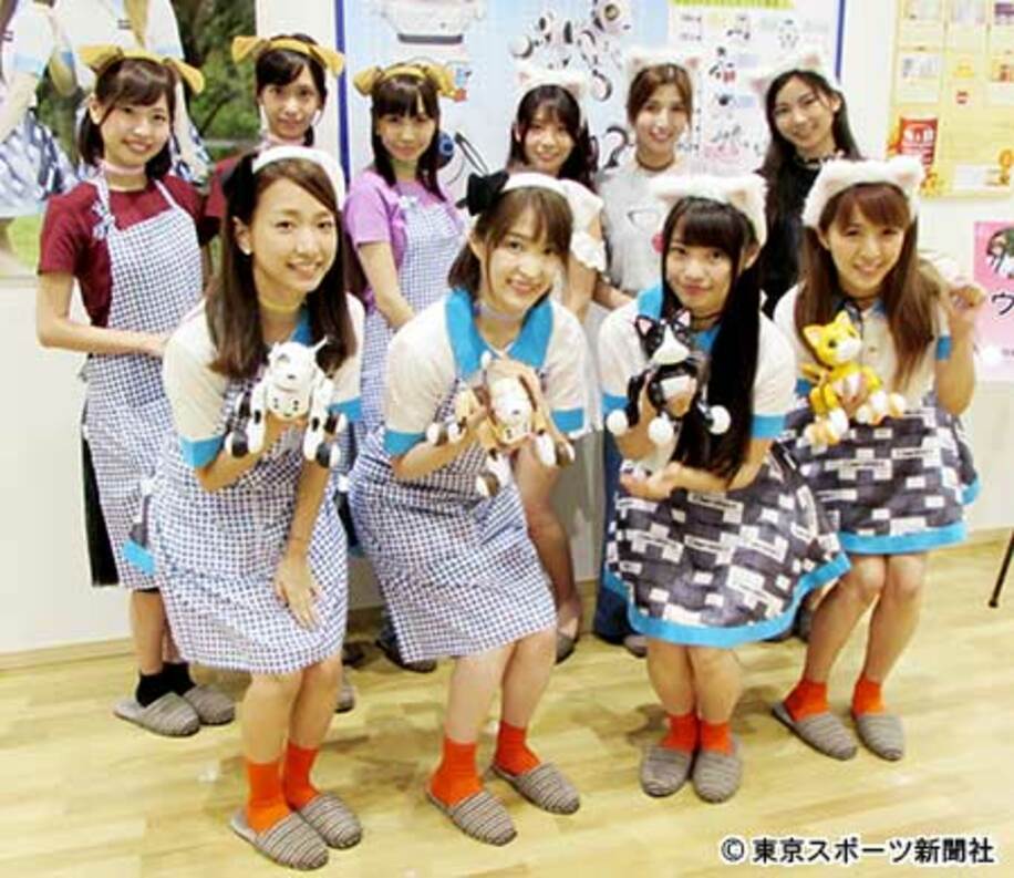 ネコ型ロボットカフェに集結した小田あさ美（後列右から２人目）らアイドルたち