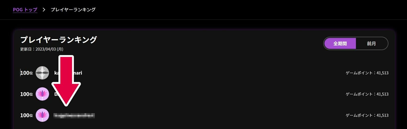 プレイヤーランキングは…