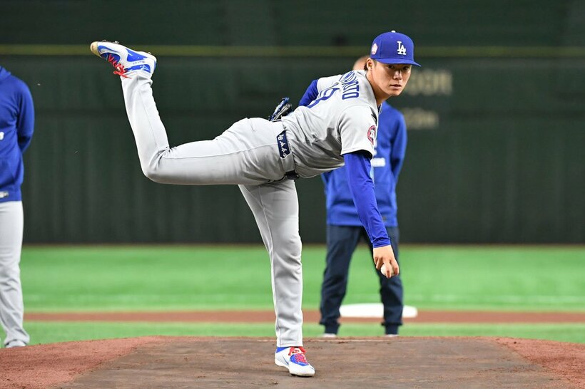 マウンドの感覚を確かめたドジャース・山本由伸
