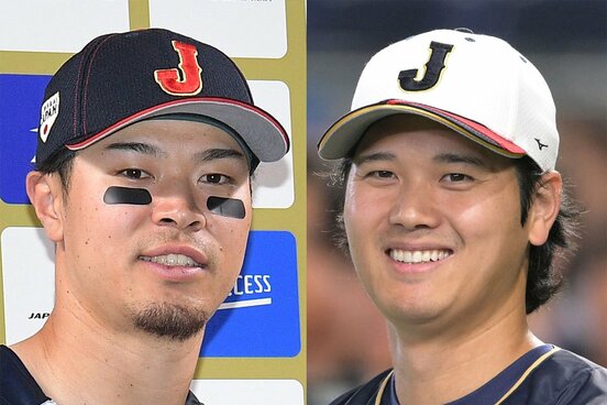 佐藤輝明（左）と大谷翔平