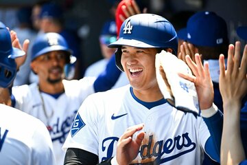 ３連勝で笑顔の大谷翔平(ロイター)