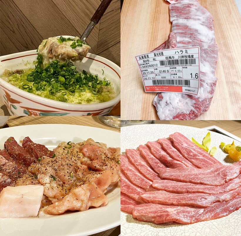  【写真上、左右】時々入荷する川岸牧場のホルモンを使った煮込みは、ぶっちぎりのおいしさ【写真下右】肉は但馬牛【写真下左】名物ホルモンＭＩＸ