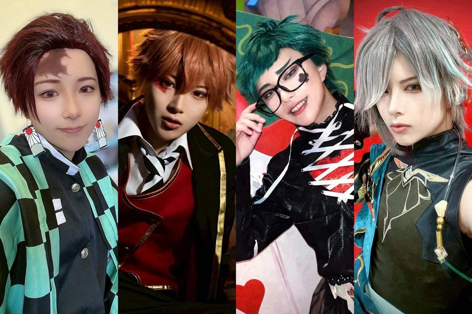 滝川のコスプレ写真（左から炭次郎、トレイ、エース、アルハイゼン、写真は本人提供）