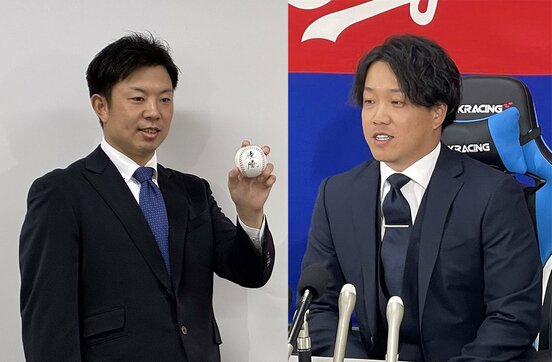 松葉貴大（左）と柳裕也