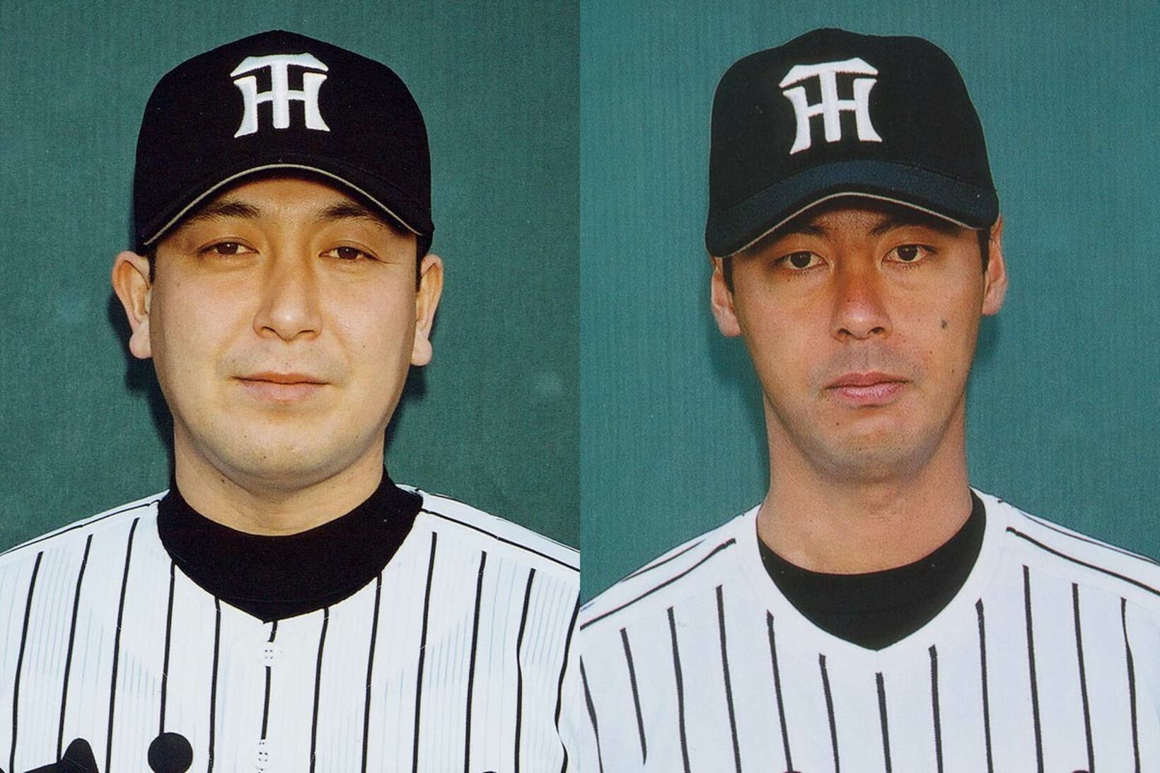 トレードで近鉄に移籍した湯舟敏郎（左）、山崎一玄