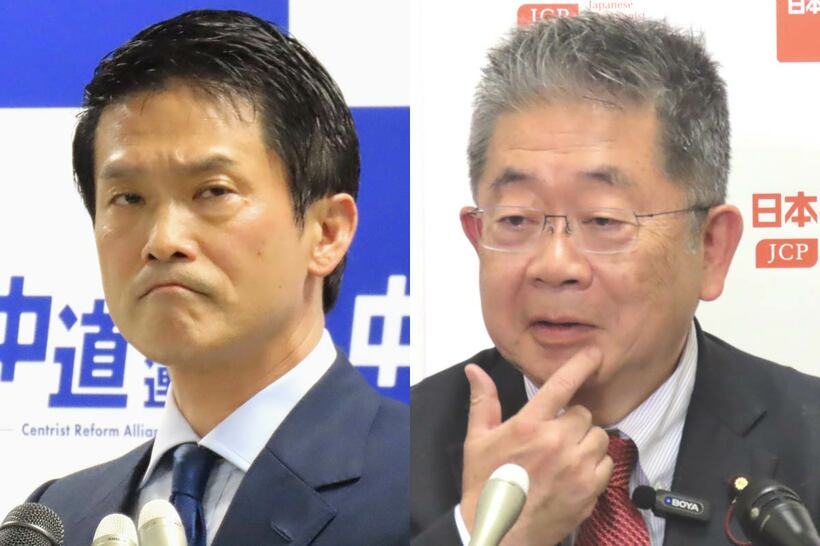 中道の小川淳也代表（左）に苦言をていした共産・小池晃書記局長