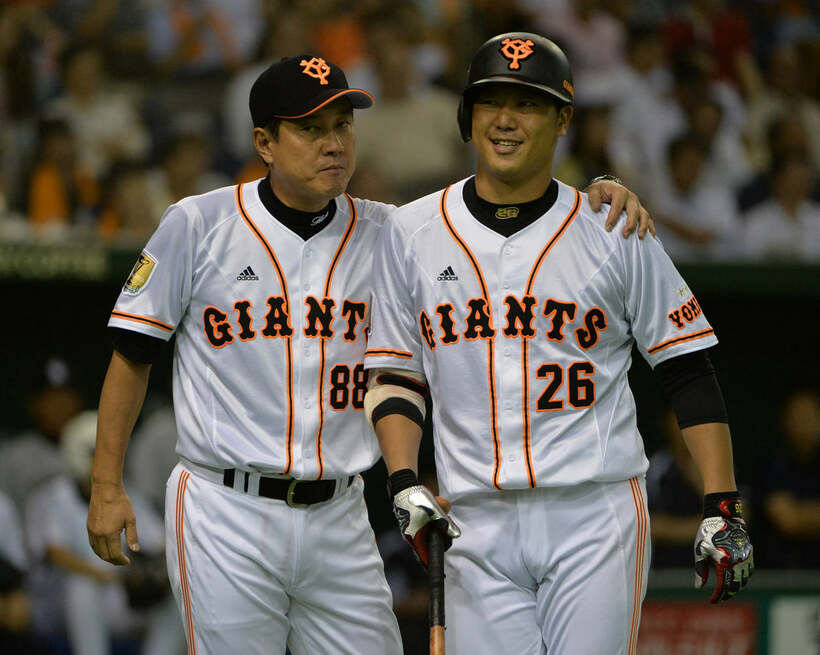  巨人在籍時の内海(右)と原監督（東スポWeb）