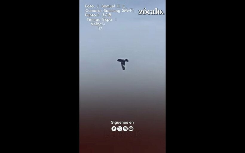 撮影されたT字型UFO（ソカロのユーチューブチャンネルから）