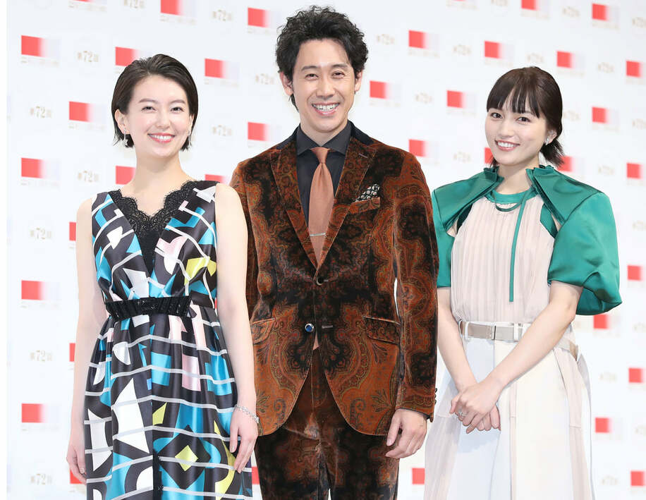  司会を務める（左から）和久田麻由子アナ、大泉洋、川口春奈
