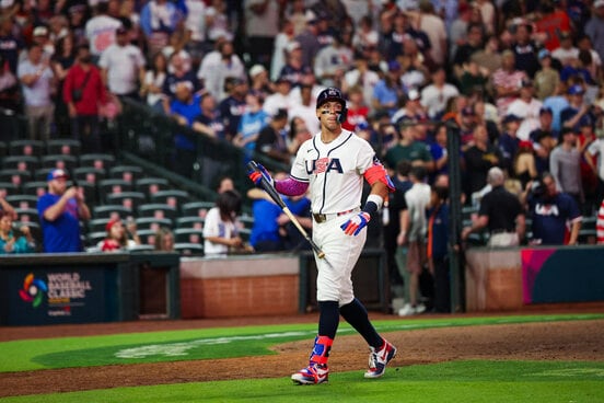 ９回、空振り三振に倒れたジャッジ（ロイター）