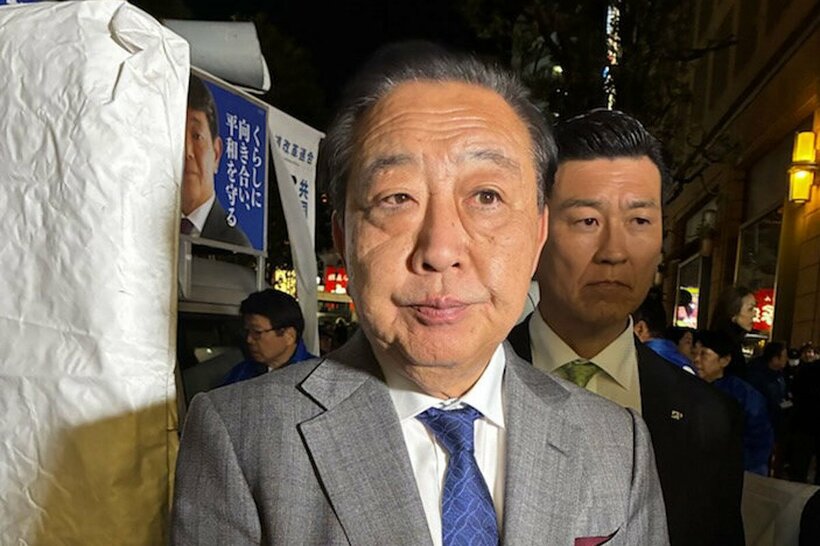 取材に答えた野田代表