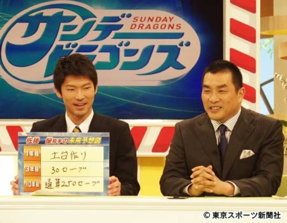 佐藤（左）は山本昌氏とともにＣＢＣテレビ「サンデードラゴンズ」に出演した