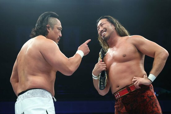 IWGPヘビー級王者・辻陽太(右)に挑戦表明した後藤洋央紀