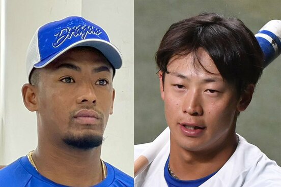 戦力外となったブライト健太外野手(左)と辻本倫太郎内野手