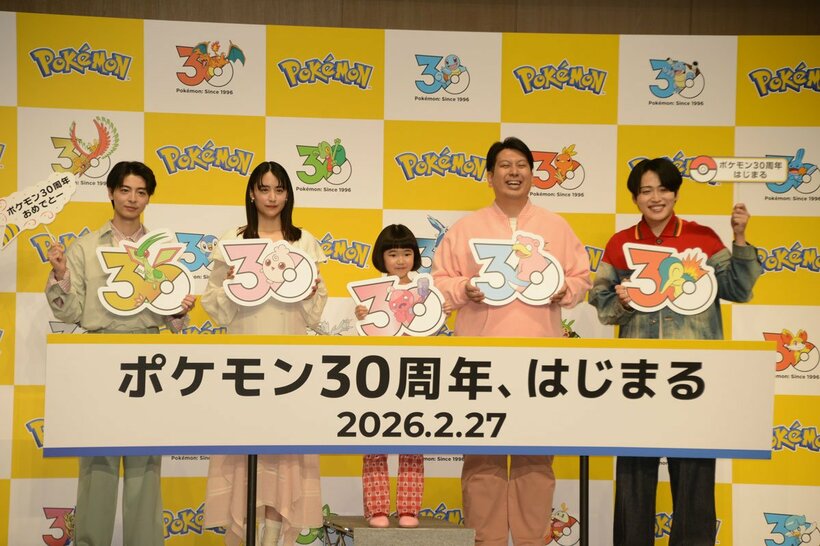 左から高杉真宙、山本美月、永尾柚乃、ジャンボたかお、池田直人
