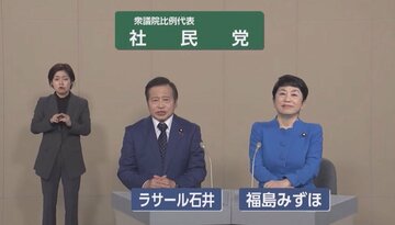 社民党のラサール石井副党首（左）と福島みずほ党首