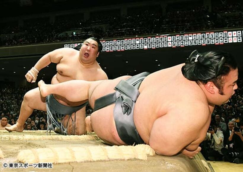 貴景勝（手前）を寄り切った徳勝龍