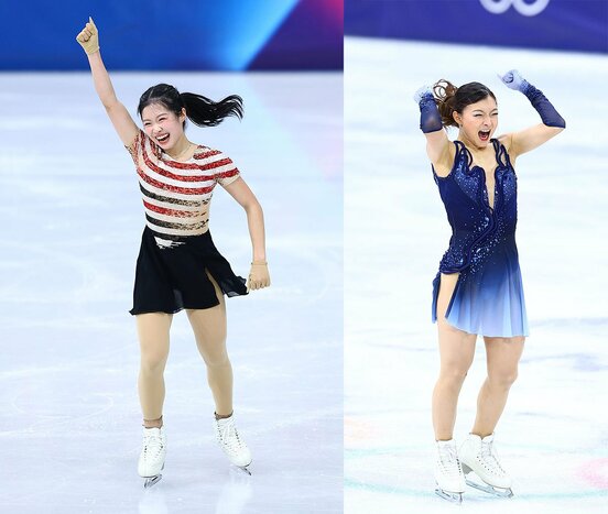 ショートプログラムで首位の中井亜美（左）と２位の坂本花織