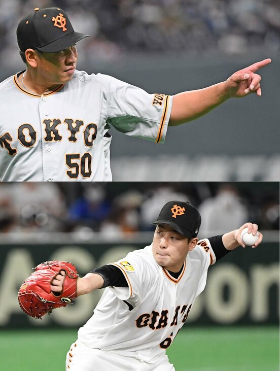  ともにリリーフでチームに貢献している巨人・戸根(上)と大江