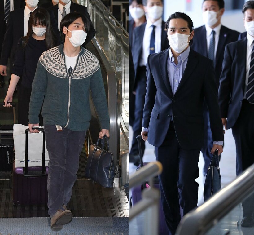  ＡＮＡで渡米した小室夫妻（左）とＪＡＬで帰国した小室さん（東スポWeb）