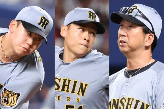 （左から）門別啓人、早川太貴、藤川監督
