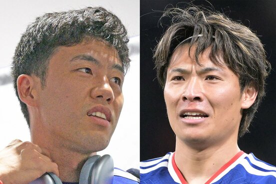 外れた遠藤(左)と招集された町野