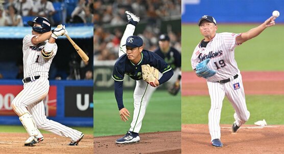 左から４番で先発した山田哲人、小川泰弘、石川雅規