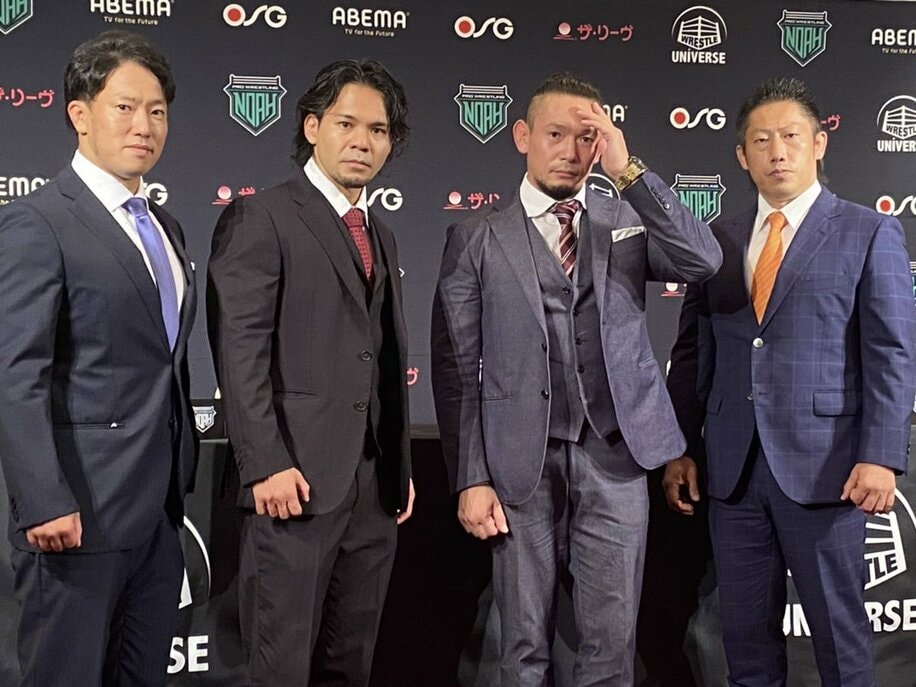  （左から）原田大輔、吉岡世起、YAMATO、斎藤了GM（東スポWeb）