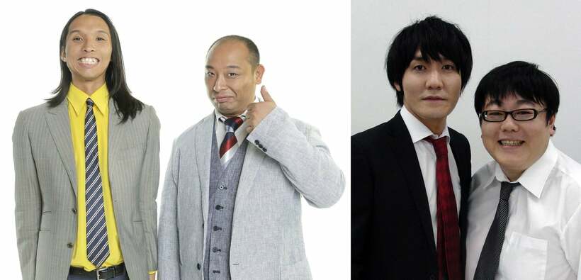  ＜写真左＞「トム・ブラウン」(左から布川ひろき、みちお)＜写真右＞「タイムマシーン３号」（左から山本浩司、関太）