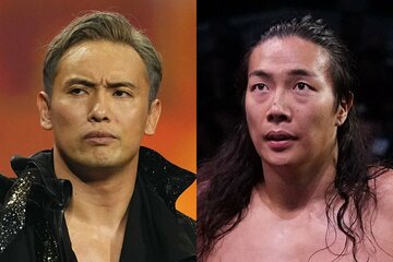 ますます険悪な関係となりつつあるオカダ・カズチカ(左)と竹下幸之介（©AbemaTV, Inc.）