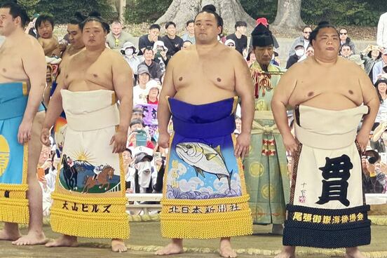 朝乃山（中央）