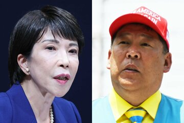 高市早苗新総裁(左)の誕生後は、参院で統一会派を組んで自民党と「協力関係」にあったNHK党党首の立花孝志容疑者