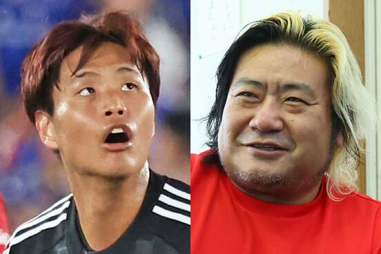横浜MのＤＦ諏訪間幸成(左)と、父でプロレスラーの諏訪魔