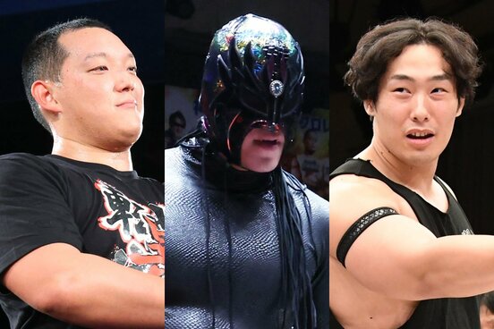 PSYPATRA率いるシュン・スカイウォーカー(中)と、我蛇髑髏の菊田円(左)、箕浦康太(右)