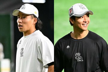 昨年はチームを救う存在となったソフトバンク・野村勇(左)と柳町達