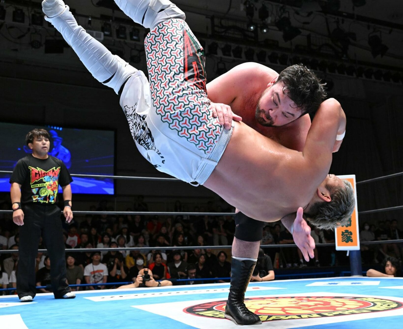 ＹＯＳＨＩ－ＨＡＳＨＩ（手前）を攻めるウルフアロン