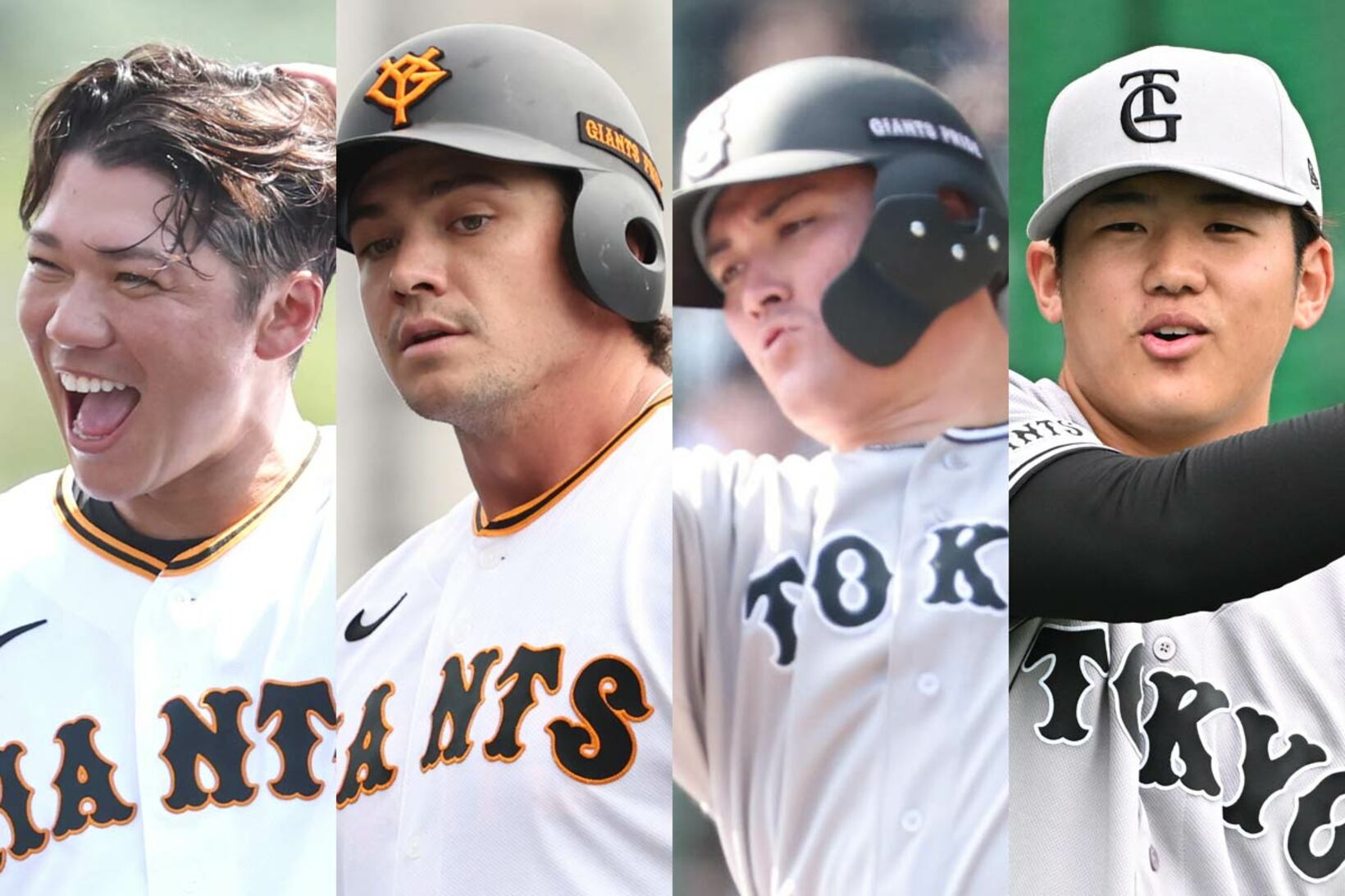 三塁手候補の４人（左から坂本、ダルベック、リチャード、石塚）