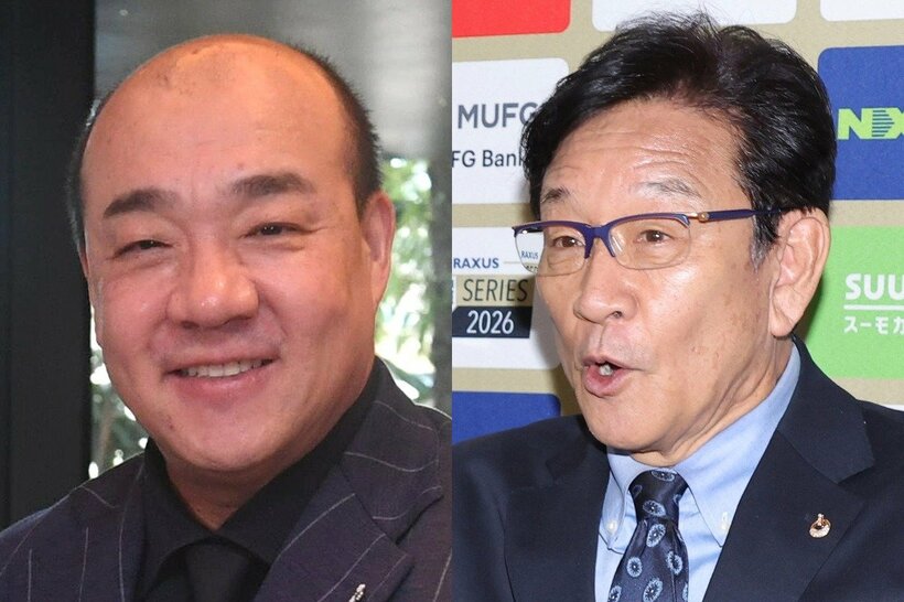 西村誠司氏（左）と栗山英樹氏