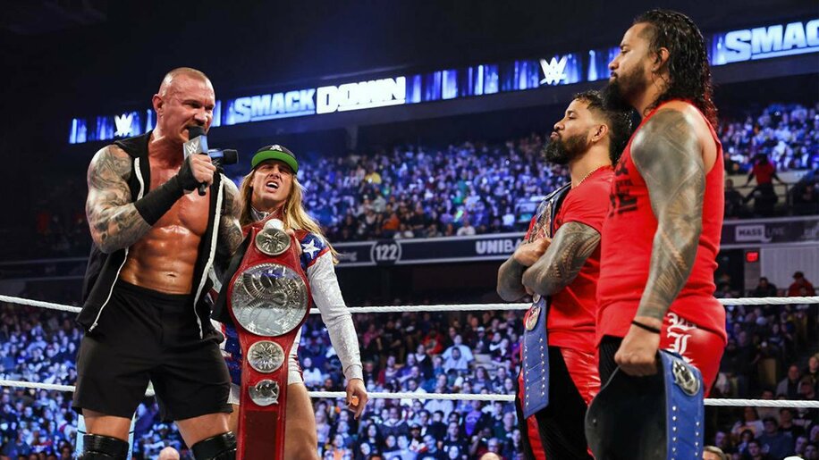  タッグ王座統一戦が正式決定した（左から）ランディ・オートン、リドルのRKブロとジェイ、ジ三―のウーソズ(©2022 WWE, Inc. All Rights Reserved.)