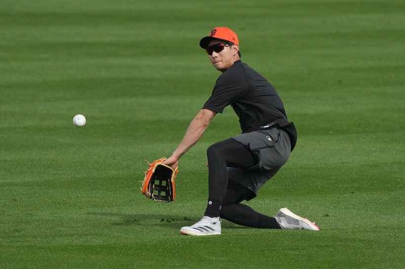 キャンプで守備練習を行ったジャイアンツのイ・ジョンフ（ロイター）