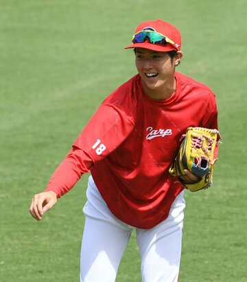  指名練習で調整した広島・森下