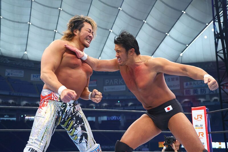 今年の1・5東京ドームで棚橋弘至(左)と対峙した柴田勝頼