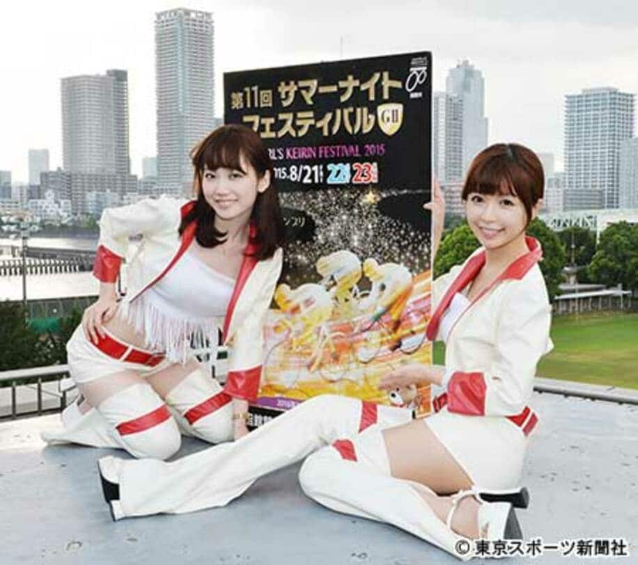 函館で行われる熱闘真夏のグランプリ「ＳＮＦ」をＰＲした鈴原燈（あかり）（左）と吉田ユウ