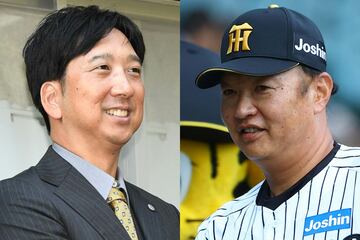 藤川球児監督（左）と福原忍巡回投手コーディネーター