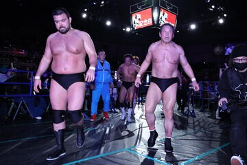 ウルフアロン（左）と藤波辰爾