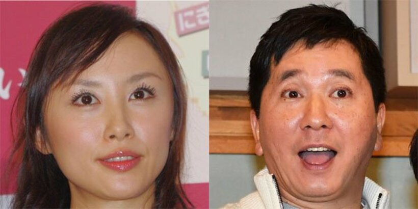  山口もえ（左）と爆笑問題・田中