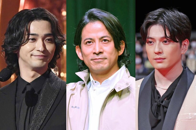 左から横浜流星、岡田准一、新田真剣佑