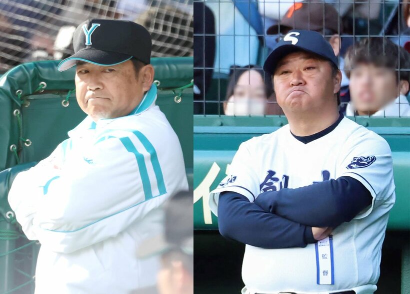 山梨学院・吉田監督（左）と創志学園・門馬監督