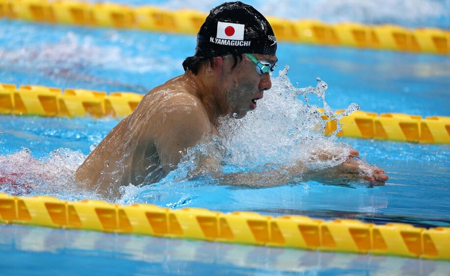  男子１００メートル平泳ぎ（ＳＢ１４）の山口尚秀は大会新をマーク。１位で決勝へ進んだ（ロイター）